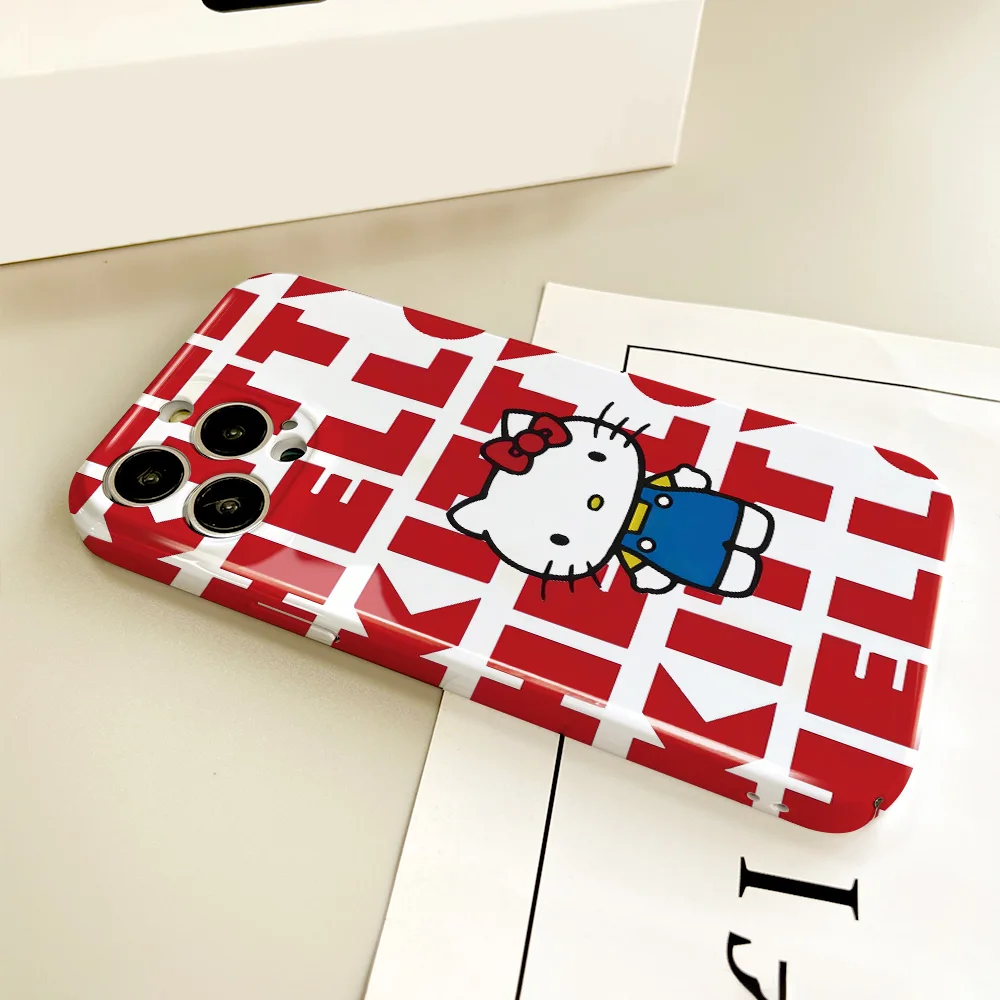 MINISO Cartoon Hello K-Kitty Phone Case For Samsung S23 22 21 Fe Ultra Plus A04 33 5G All-inclusive Glossy Hard Cover Film Shell