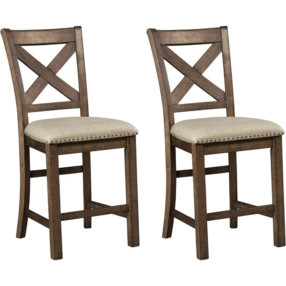 Moriville Rustic Farmhouse-Tabouret de bar 24.5 ", 2 unités, beige et marron