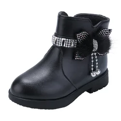 Botines Mädchen Stiefel Mädchen mittellang warmes Leder Stiefel Baby Bogen niedlichen Baumwolle Schuh Plüsch Winter neue Student zwei Baumwolle Stiefel Kinder schuh