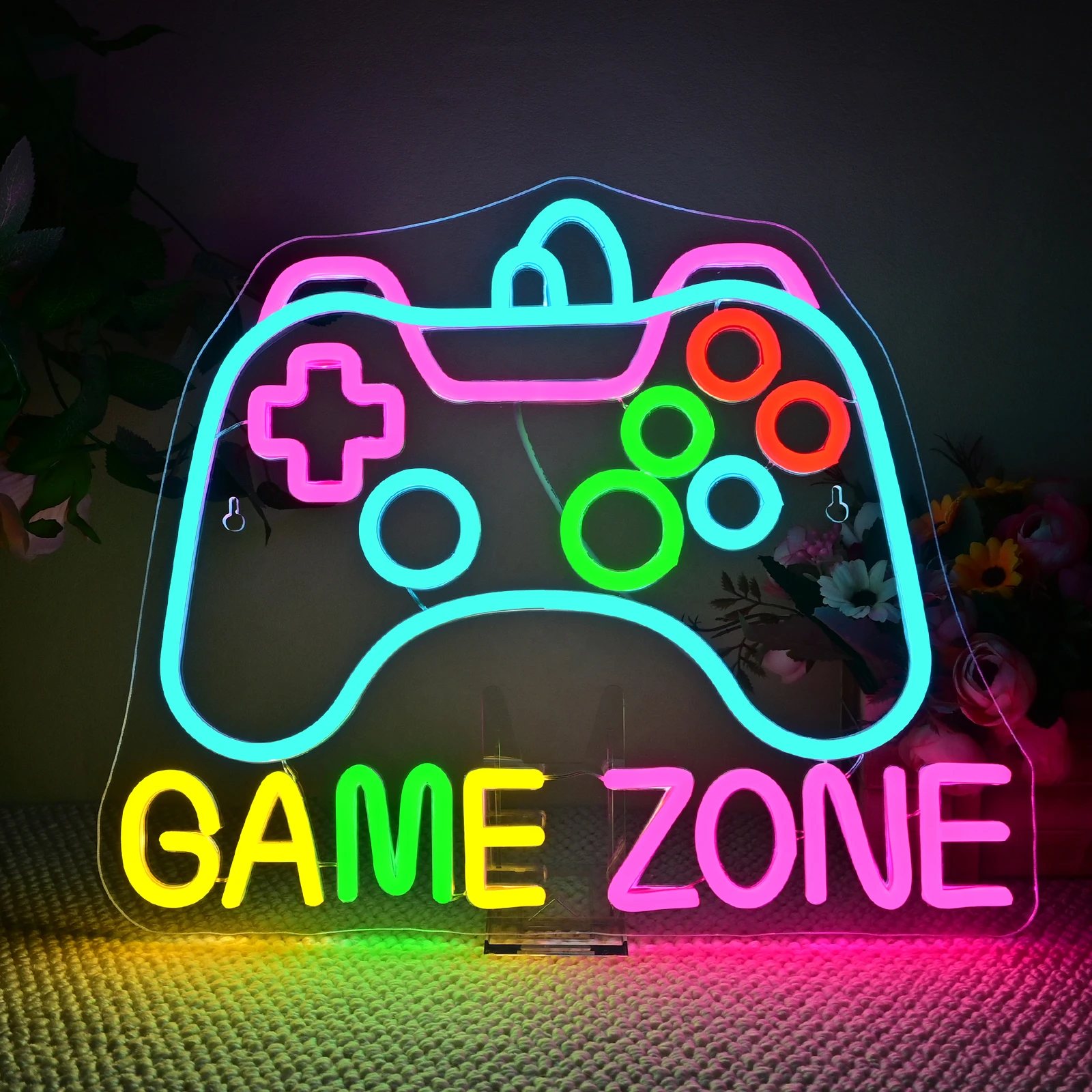 Zona de jogo sinal de néon regulável controlador de néon sinal para sala de jogos decoração gamepad em forma de sinal de néon de jogos para adolescentes meninos decoração do quarto