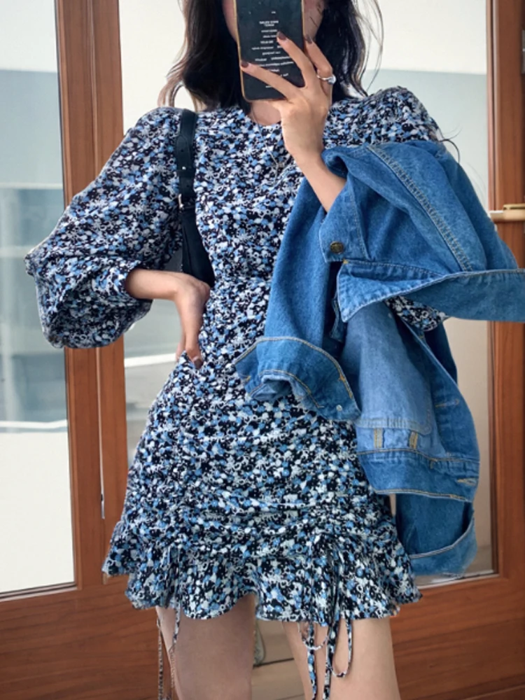 

Spring 2024 Chic Long Sve Women's Dr Dstring Design Sweet Floral ort Skirt Commute Korean Sle High Waist Bubble ...