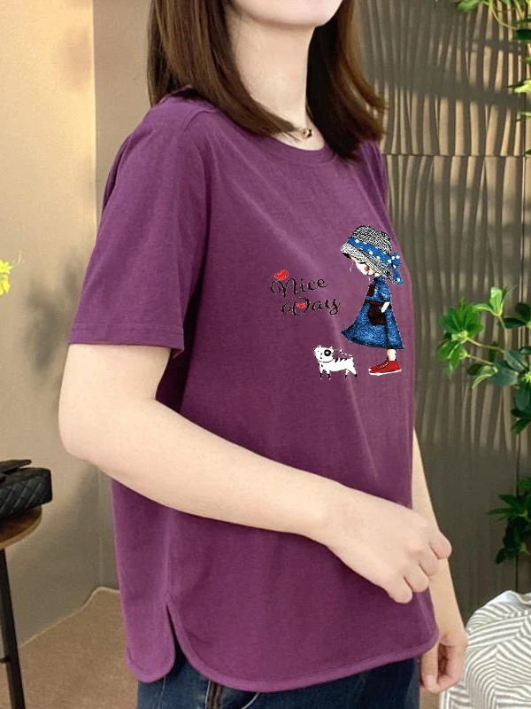 

Элегантная женская футболка с коротким рукавом, свободного кроя, модный повседневный топ с принтом для женщин среднего возраста, летняя новинка