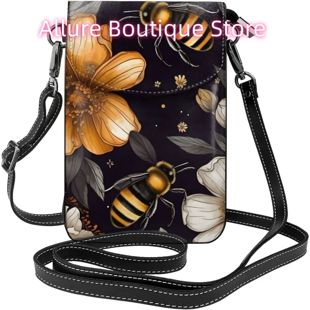 Cute Funny Bee Crossbody Bag for Women PU Leather Small Travel Cell Phone Pouch Lightweight Mini Phone Purse Wallet Cross Body S