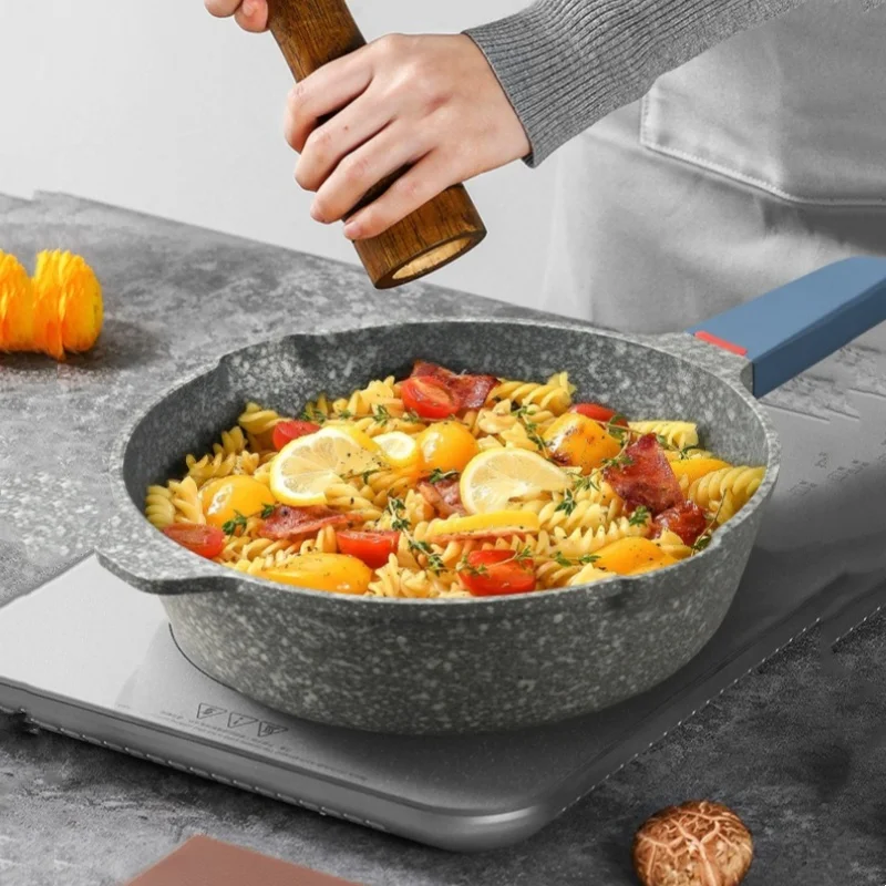 Giyoca 24/28 سنتيمتر مقلاة الطبية الحجر المغلفة قدر منخفضة الدخان ووك مع مقبض مقاومة للحرارة عجة عموم ستيك والبيض وعاء #3