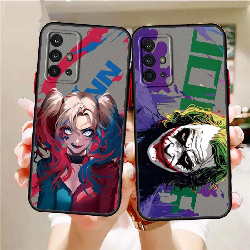 

J-Joker H-Harley Q-Quinn Art For Samsung A56 A42 A36 A34 A33 A32 A23 A16 A04 A03 Note 20 5G Frosted Translucent Phone Case