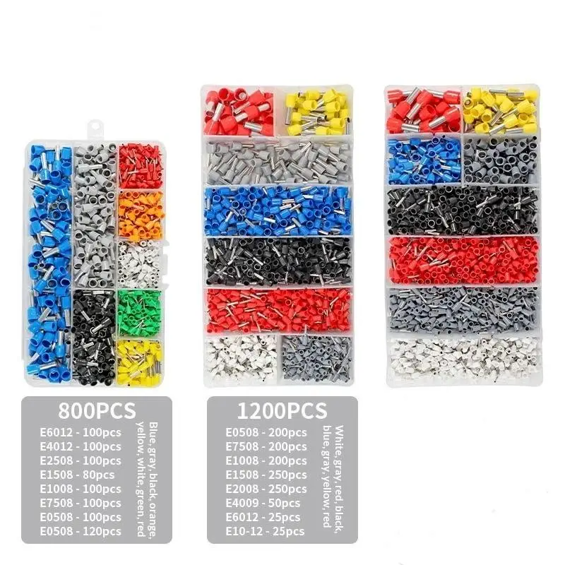 800/1200/1900Pcs Wire Ferrules Kit AWG22-7 Wire Crimp Pin Terminals VE Terminals Kit Ferrule Connectors Assortment