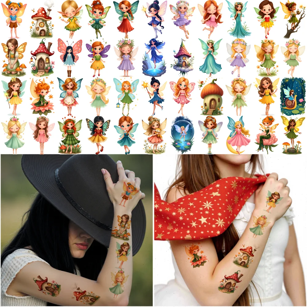 

63pcs Temporary Tattoo Fairy Illustrations Waterproof Long-lasting Body Stickers Fairy Art Cartoon For Arms Men