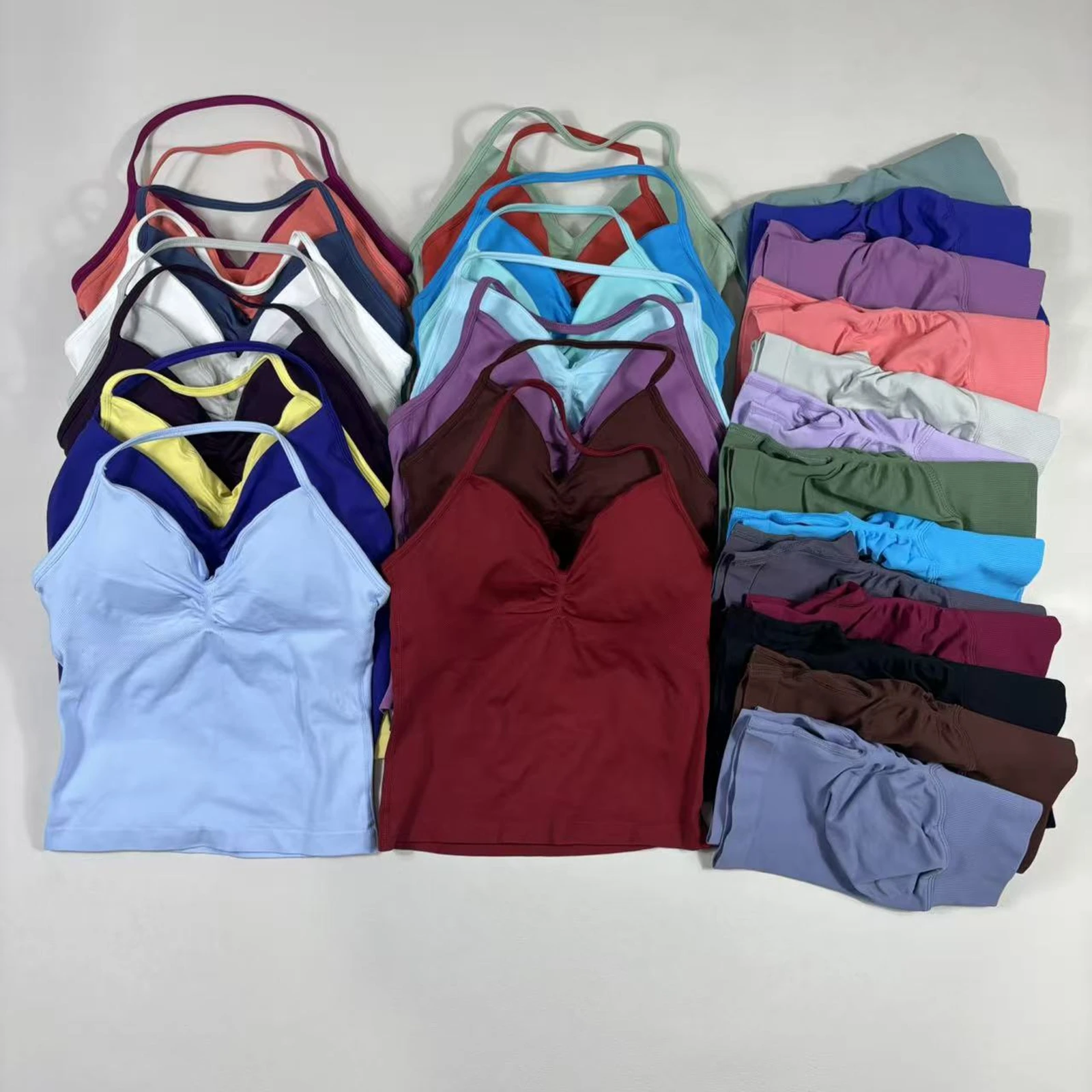 

2 Piece UETEEY Sports Set Women Longline Strappy Top Seamless Yoga Tank Scrunch Butt Workout Shorts Suit Gym Sports Sets