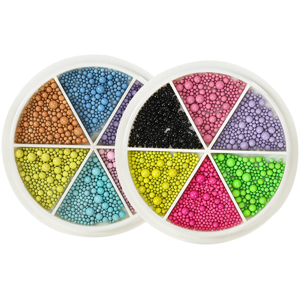 

2 Boxes Nail Accessories Charms Macaron Colored Steel Balls Beaded Miss for Fake Nails