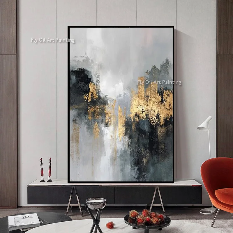 Brown Yellow Grey Simplism Design Artwork On Canvas New Special Home Wall Decor Items Handpainted Black Grey Oil Painting