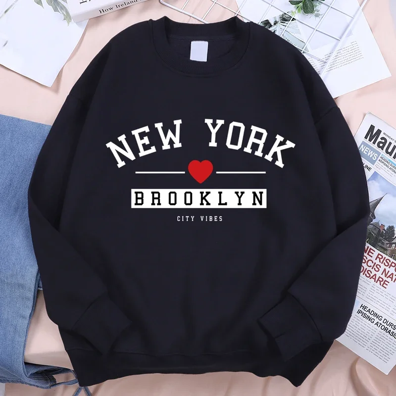 

New York Brooklyn City Vibes Letter Hoodie Men Hip Hop Oversize Streetwear Crewneck Clothes Autumn Fleece Hoodies Warm Tops