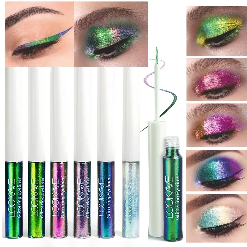 Glanzende kameleongroene vloeibare eyeliner Metallic oogschaduw Veelkleurige eyeliner Parelmoer gepolariseerde glitter oogpigmentmake-up