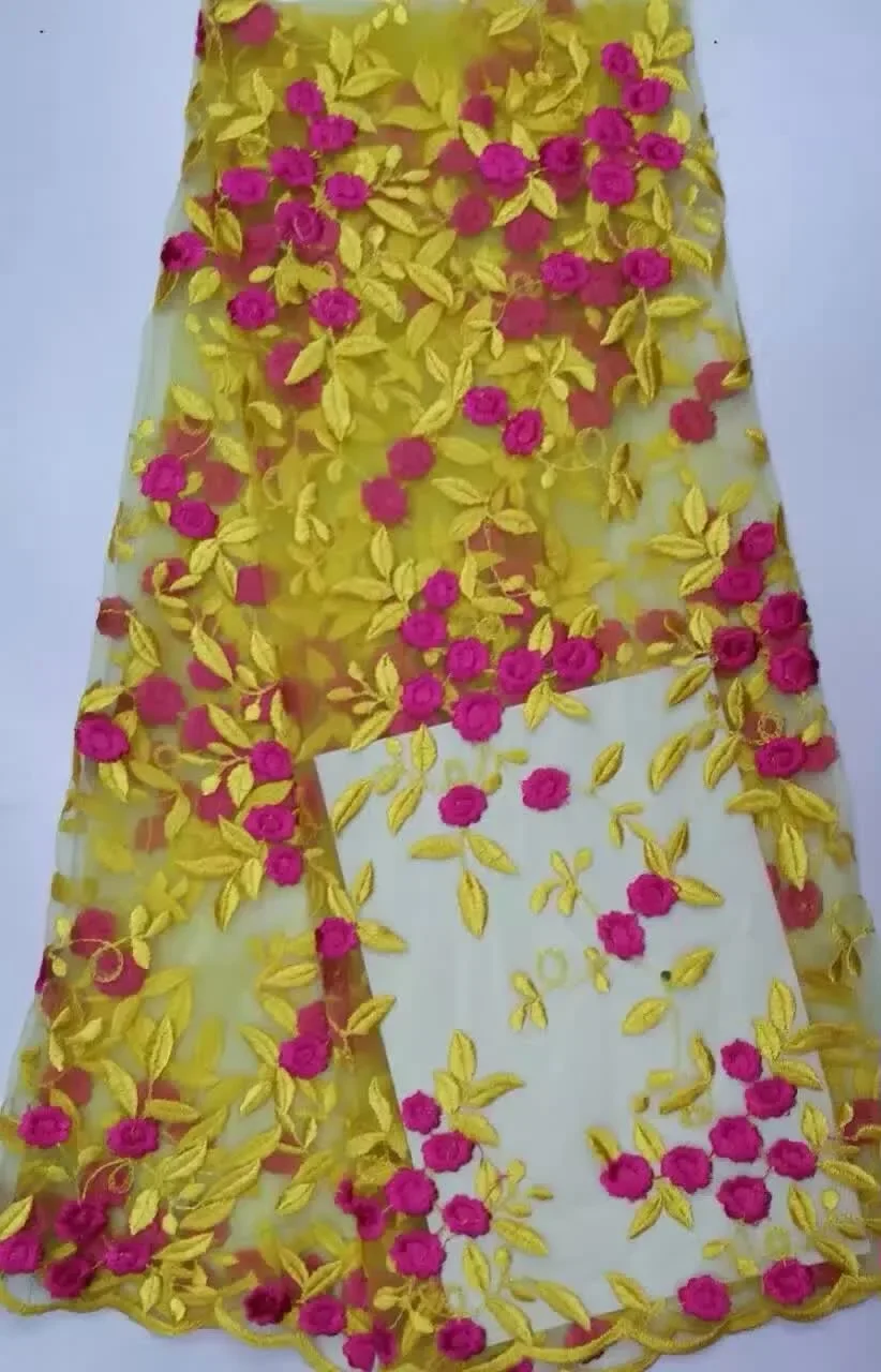 

Tulle Net Lace Nigerian Wedding High Quality 3D Flower Fabric Red French Tulle Lace Embroidery Fabric for Evening Dress D880