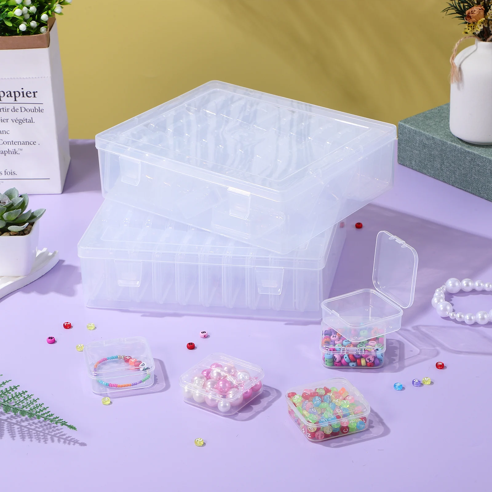 

2 Sets Bead Organizers And Storage For Desk Transparent Plastic Box Clear Organizer For Cabinet Office Supplies And Makeup