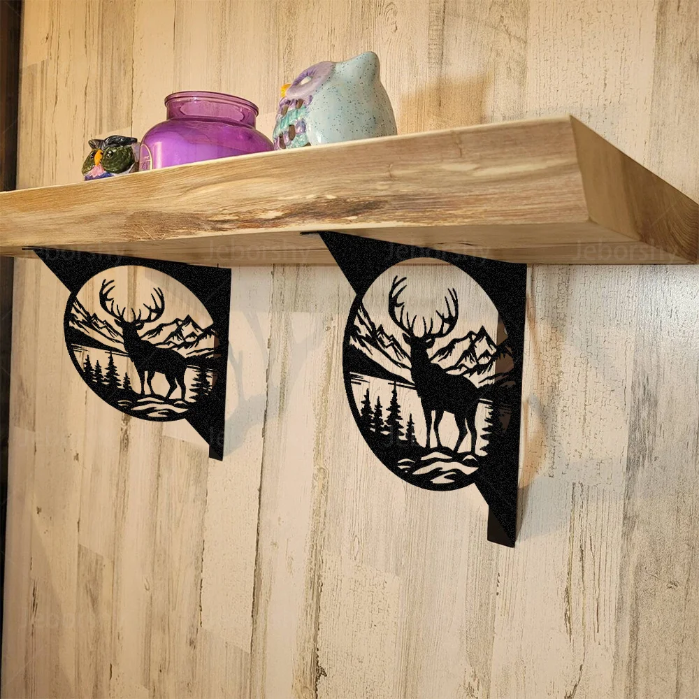 2pcs Deer Metal Shelf Brackets L-Shaped Wall Mounted Supports Requires Drilling Storage for Kitchen Bathroom