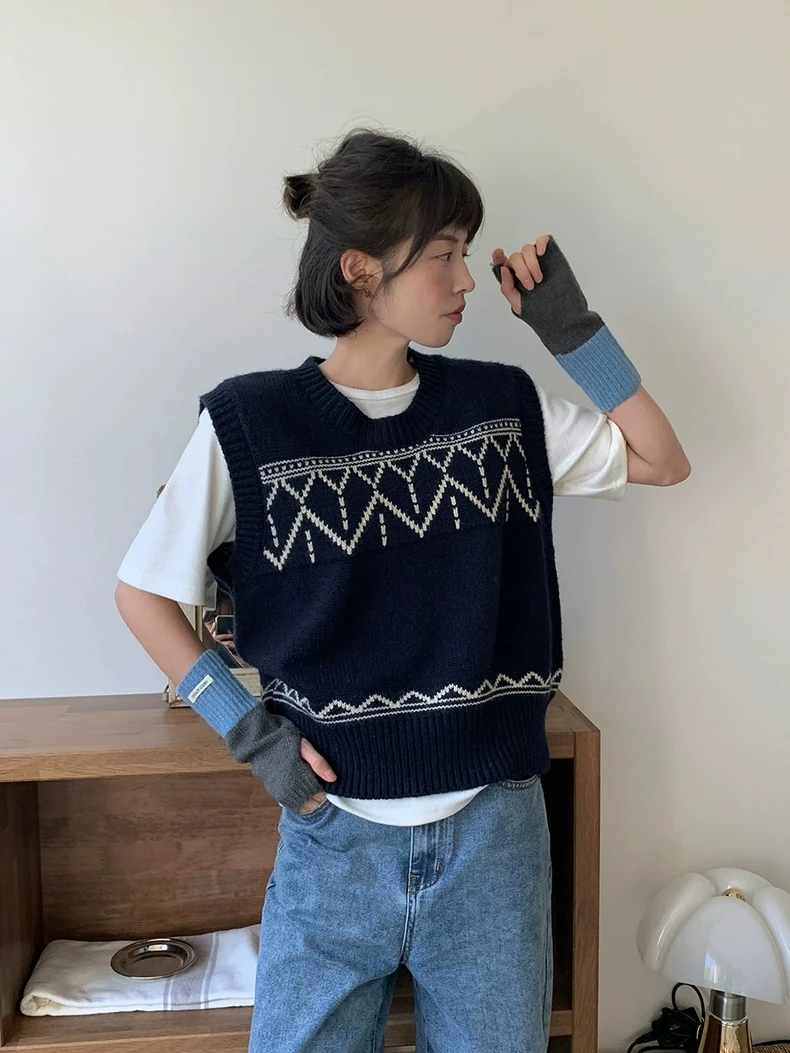 

Love Pattern Svel Knitted Vest Women's round Ne Slim Straight Sweet Match All Cotton Commute Sle Pure Color