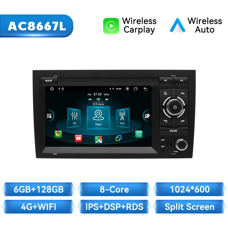 Xonrich Draadloze Carplay Android 14 Auto Multimedia Autoradio Voor Audi A4 B8 B6 B7 S4 B7 B6 Rs4 Rs4 B7 Seat Exeo Ips Navigatie Bose