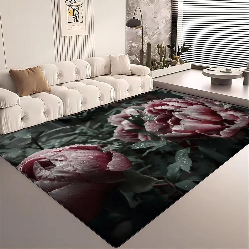 

Peony Flower Floor Mat Bathroom Mat Anti-slip Absorb Water Long Strip Cushion Bedroon Mat Welcome Doormat