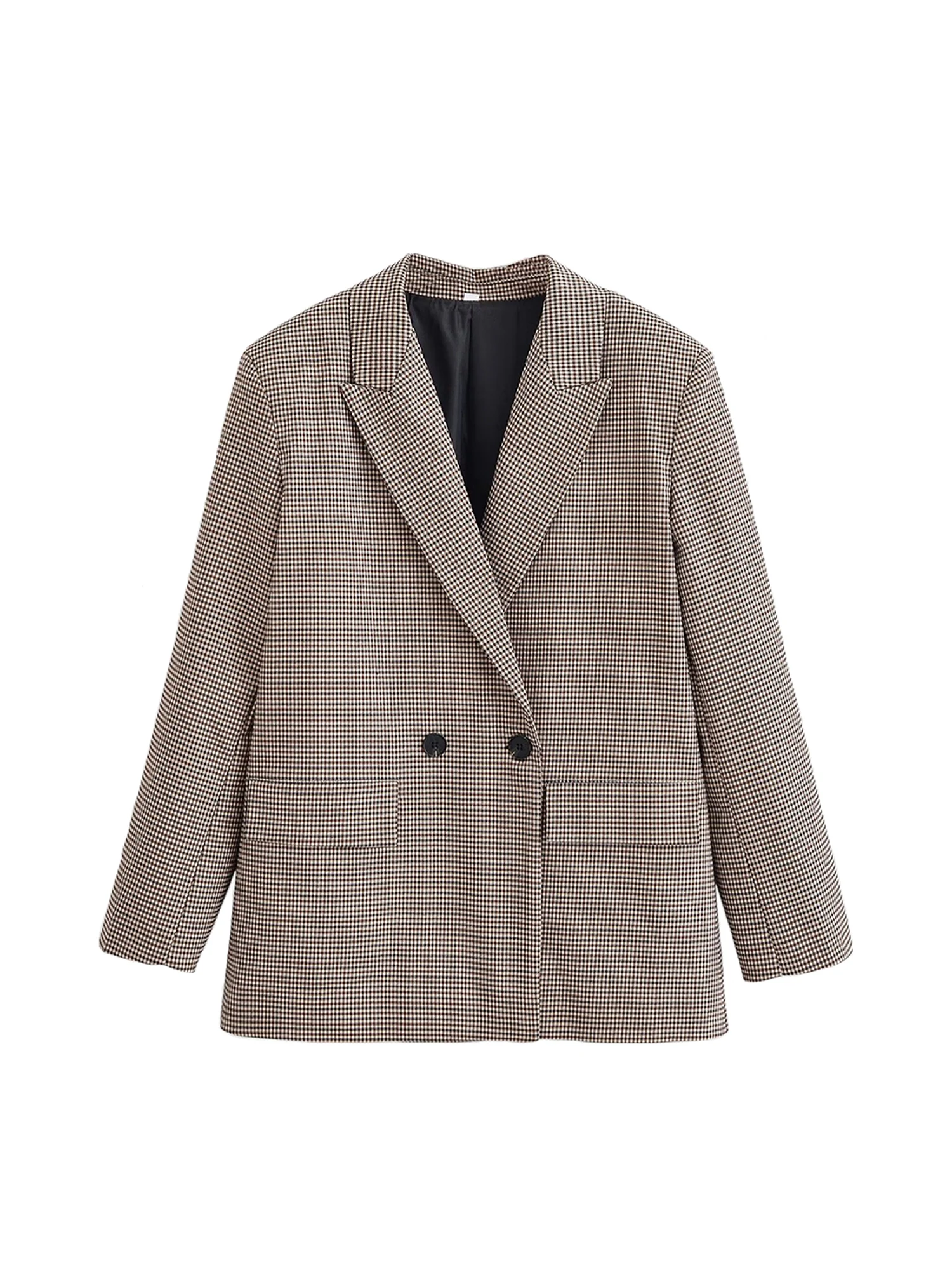 

Women Khaki Plaid Blazer Jacket Y2k 2000s Vintage Office Ladies Suit Coat Long Sleeve Double Breasted Oversize Outerwear Autumn