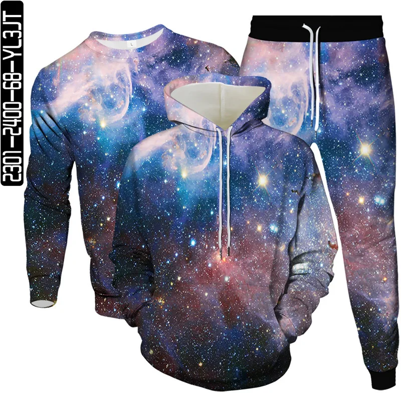 

Men Hoodie Pants Sweatshirt 3 Piece Set Universe Milky Way Galaxy Star Planet Colorful Print Women Clothes Suits S-6XL Sportwear