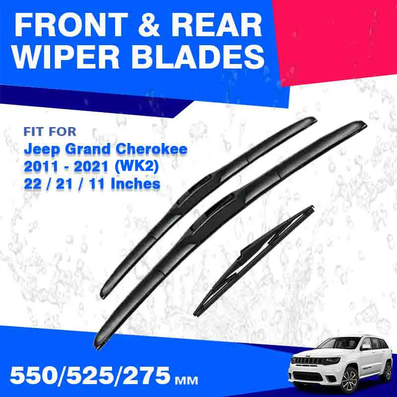 For Jeep Grand Cherokee WK2 2011 - 2021 Overland Car Front Rear Wiper Blades Windscreen Wipers Auto Windshield 22