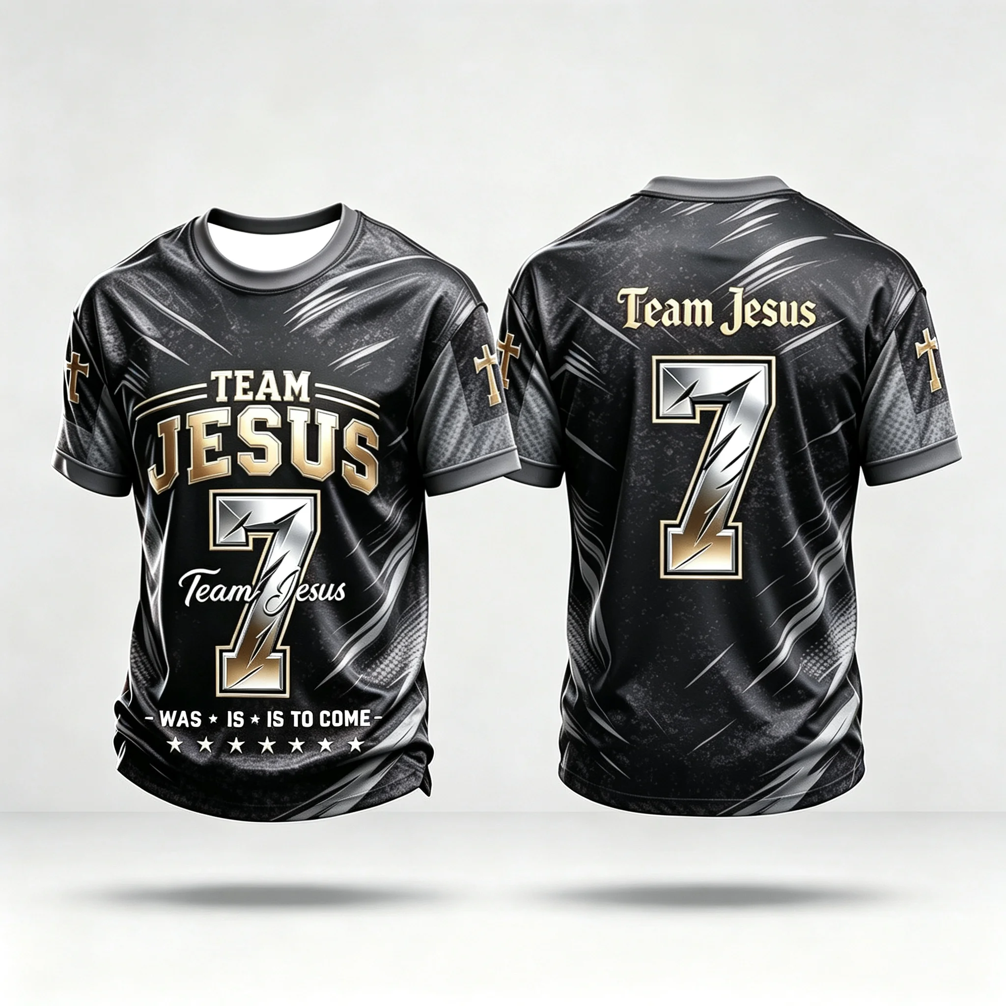 Red Black Contrast Dynamic Line Team Jesus No.7 Fan Jersey, Multi-color Unisex Short Sleeve For Outdoor Casual Training