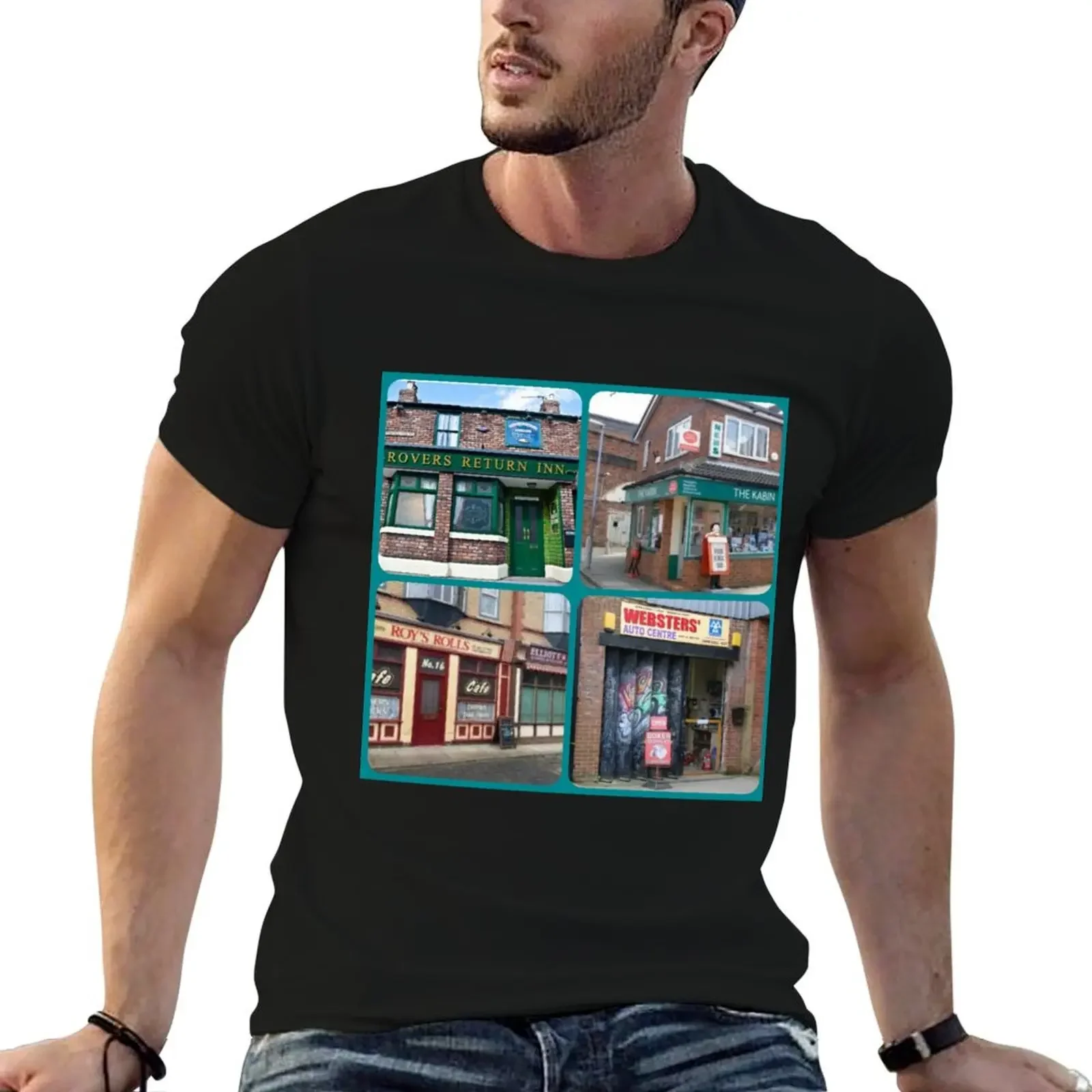 Corrie iconic buildings T-Shirt vintage t shirts tops plus size tops mens champion t shirts