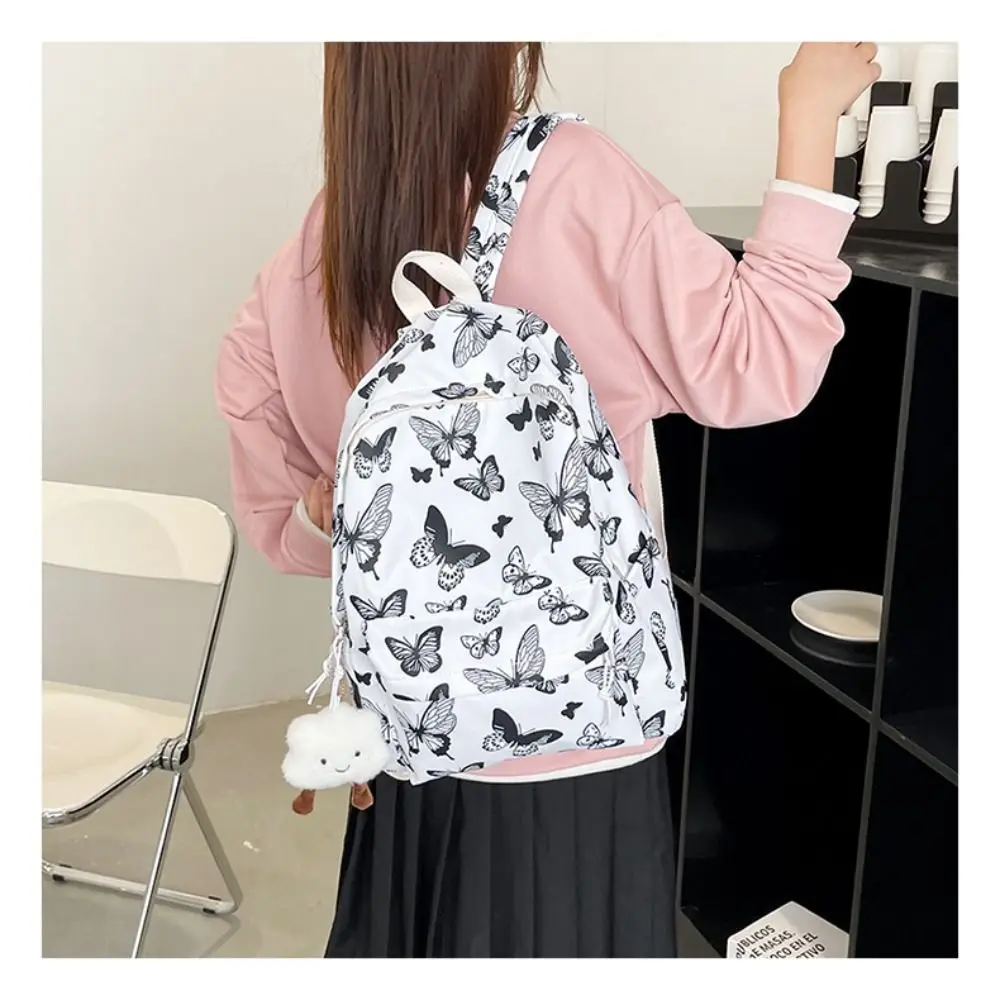 Unisex Butterfly Printing Pattern Backpack Student Backpack Girls Nylon Bag Without Pendant Short Distance Portable Travel Bag