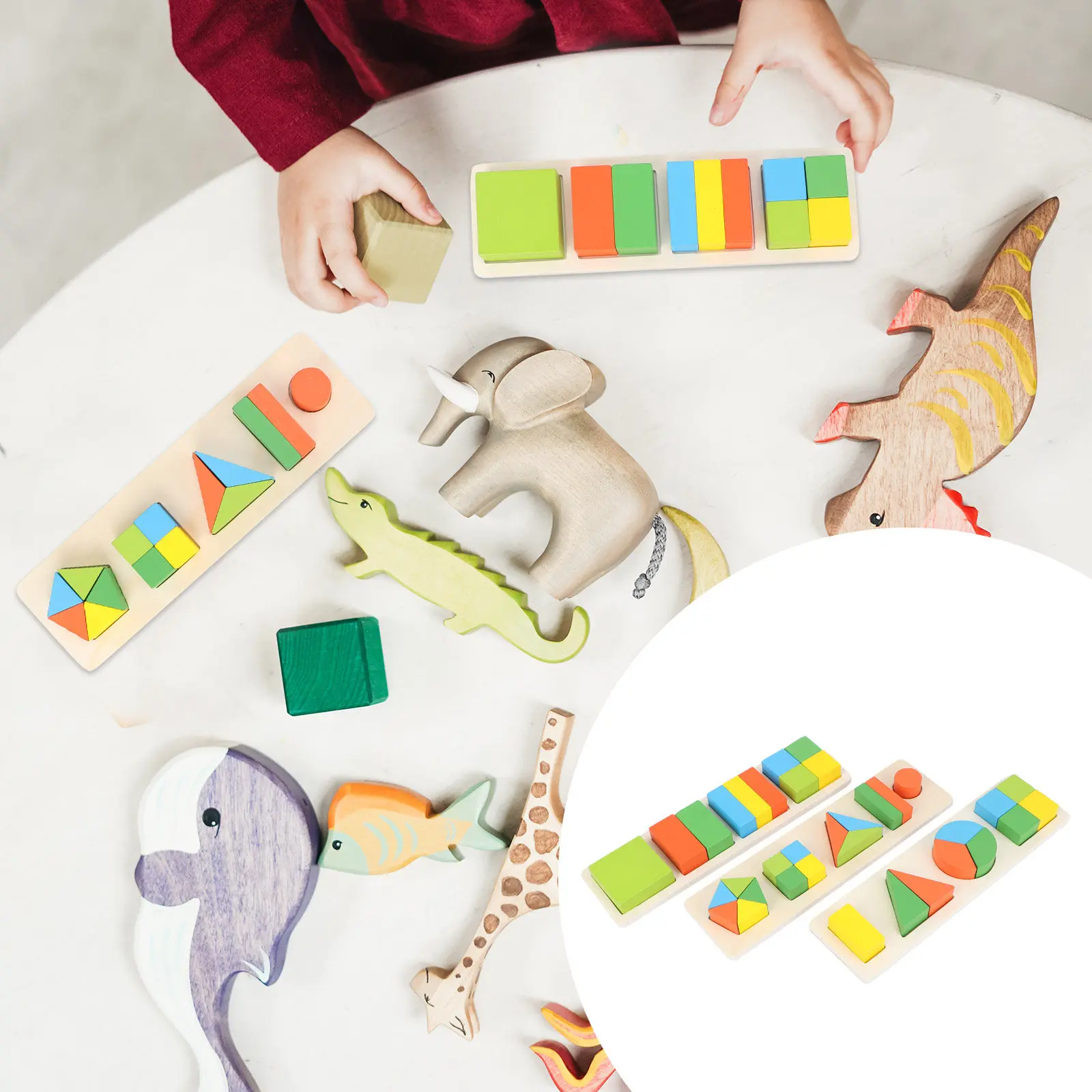 

3Pcs Wooden Geometric Shape Matching Puzzle for Kids Early Learning Cognitive Development Educational Playset Smooth Rounded