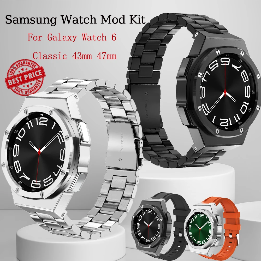 

Modification Kit Stainless Steel Case Rubber Strap for Samsung Galaxy Watch6 Classic 43Mm 47Mm Metal Watchband Cover Bezel Sport