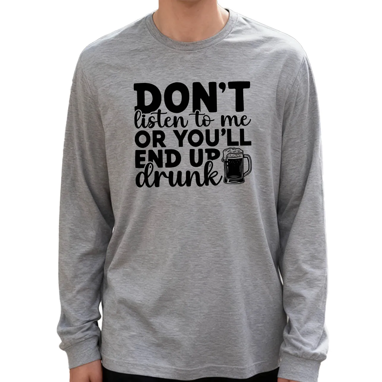 No me escucha camiseta de manga larga para hombre 180g 100% algodón estampado cuello redondo casual uso diario suave y transpirable