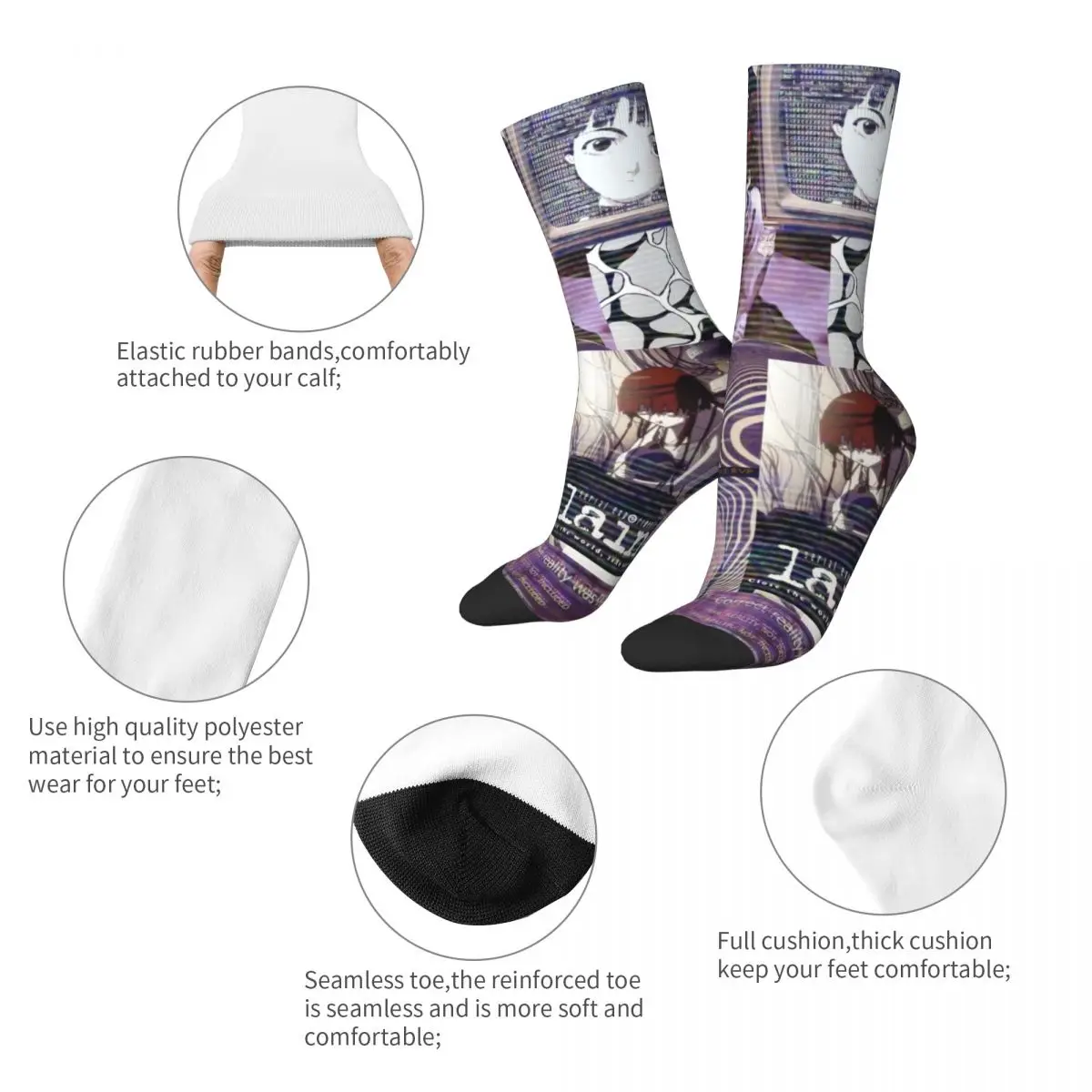 Serial Experiments Lain Socks Men Women Polyester Fashion Socks Hip Hop Spring Summer Autumn Winter Socks Gifts