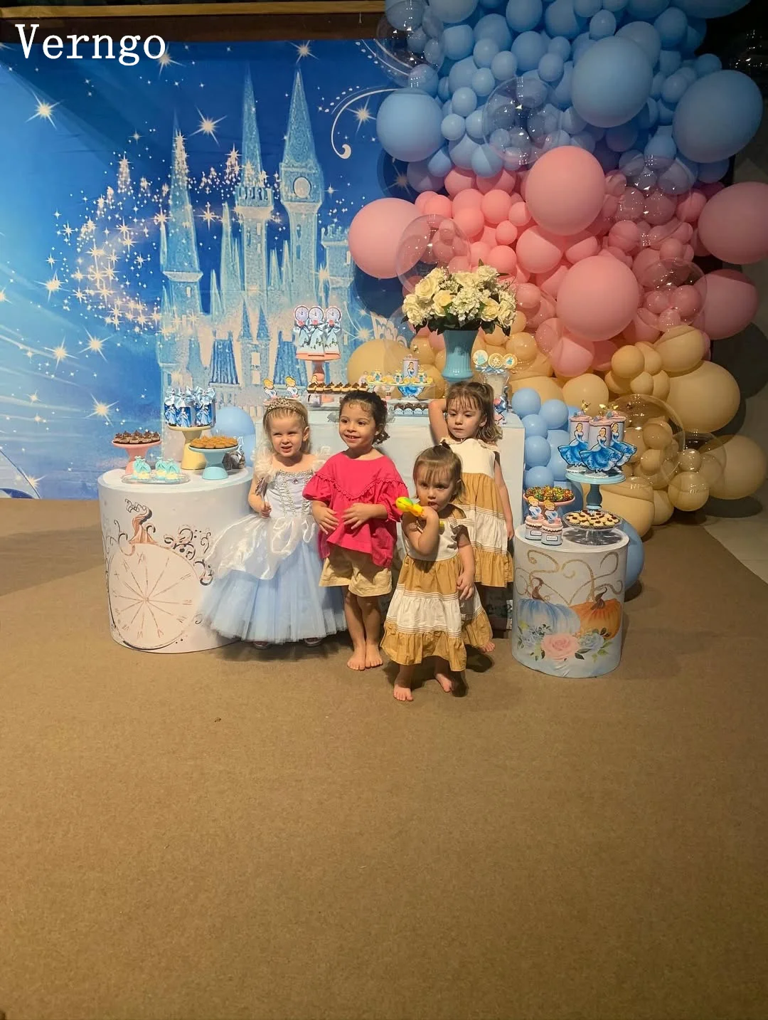 Verngo Blue Shiny Girl Birthday Party Dress Short Sleeves A Line Princess Flowers Dresses Celebrity Kid Party Gown Customized