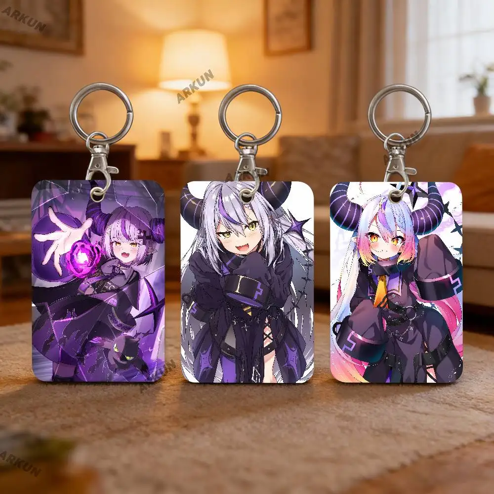 Popular Kawaii Girl Darknesss Rectangle ID Card Case Keychain Access Card Bag Key Tag Ring Leather Card Holder Key Ring Access