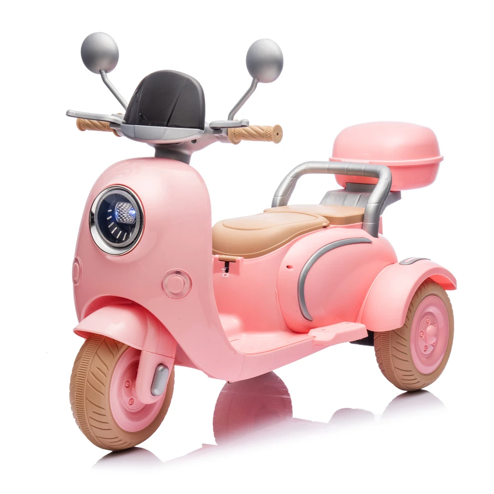 12V Two-seater Kids Ride On Electric Motorcycle,Three Wheels Kids toy with Slow Start,Multi-function player,USB,Bluetooth, light