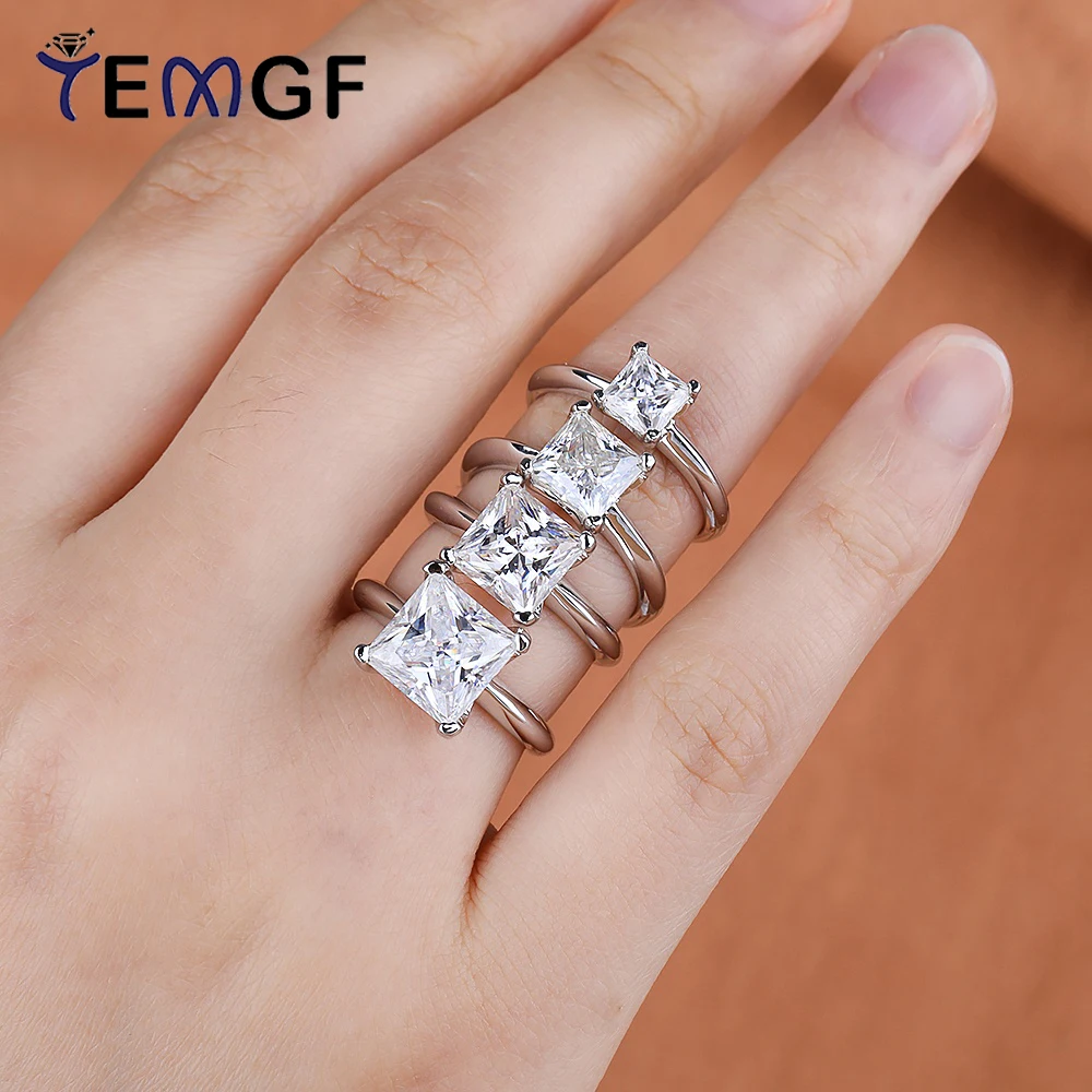 

TEMGF 1/2/3/4CT Princess Cut Moissanite Ring S925 Sterling Silver for Women Engagement Wedding Band Fine Jewelry GRA Certified