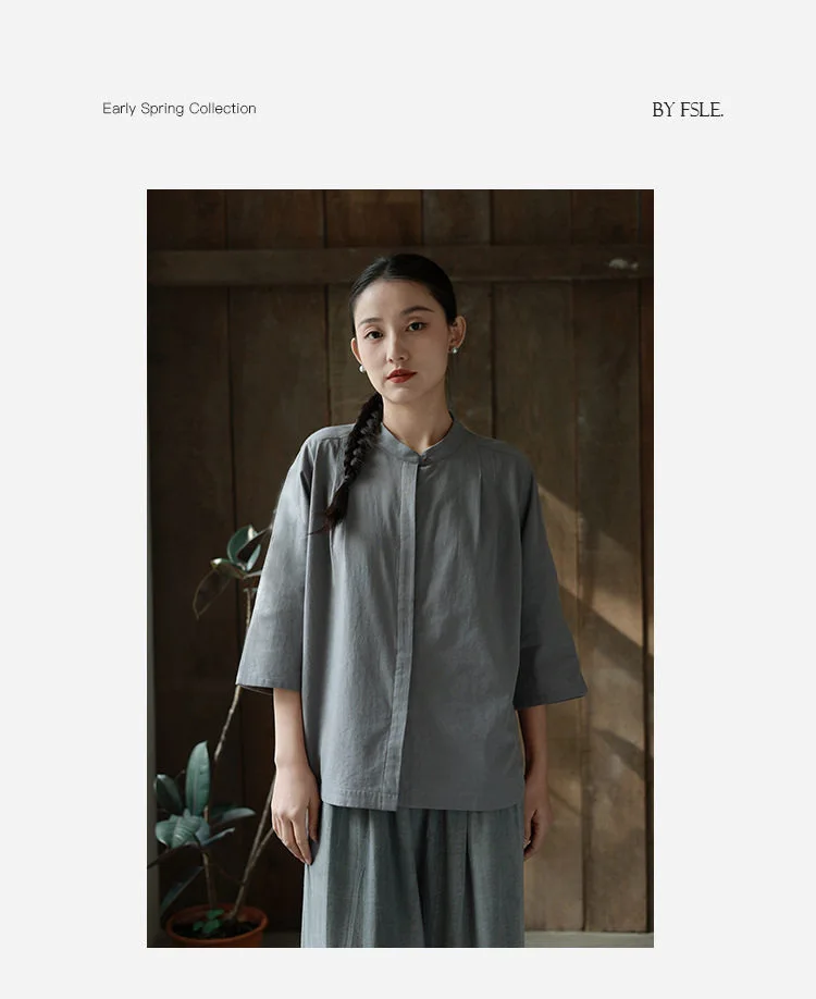 

Spring and Summer Classic Minimalist Style Literary Retro Casual Daily Pure Color Comfortable Women's Plus Size Mid-Sleeve Top