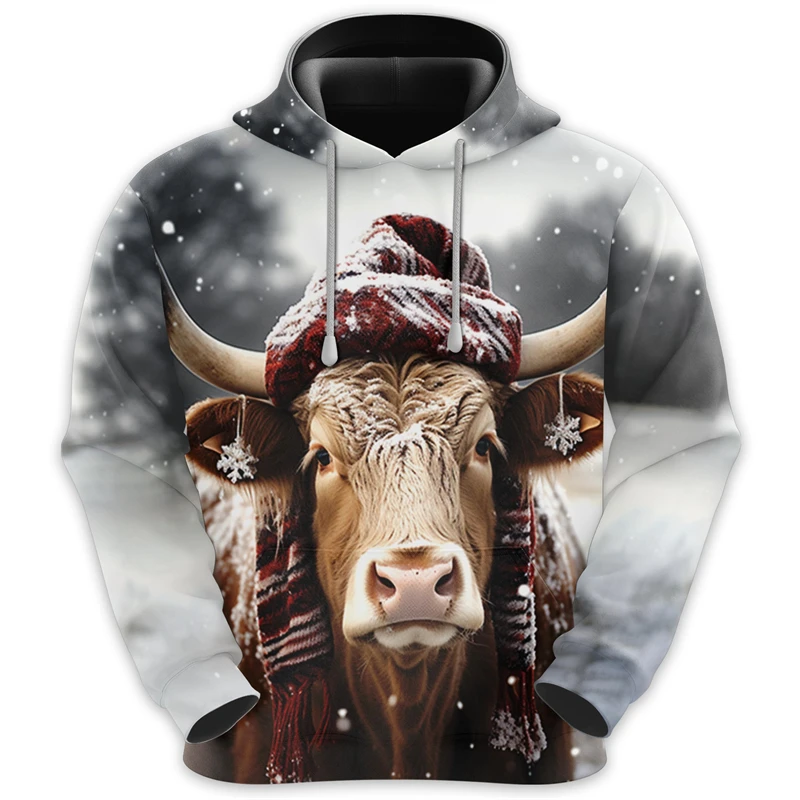 Cute Cow Pattern Hoodies Fashion Autumn Winter Long Sleeve Funny Animals Cows 3D Printed Sweatshirt Casual Loose Kids Pullovers