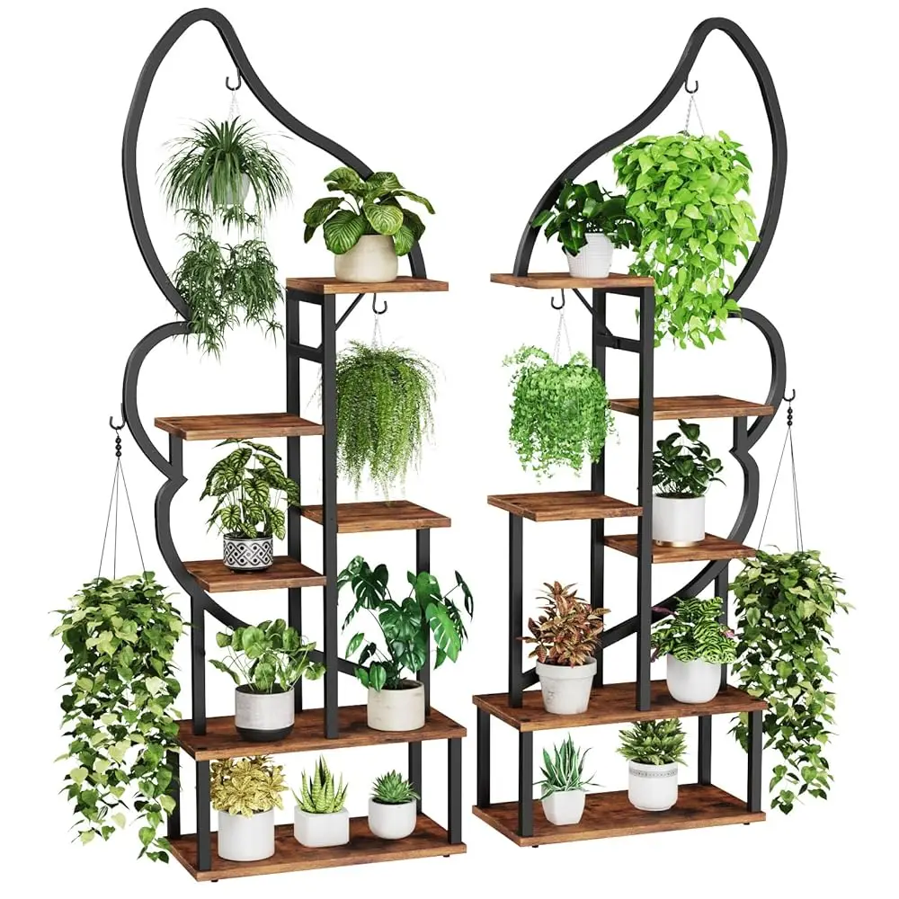 

6 Tier Plant Stand Indoor Cat Shaped, Tall Metal Plant Stand With 6 Plant Hooks & 12 Boards, Large Ladder Plant Shelf With