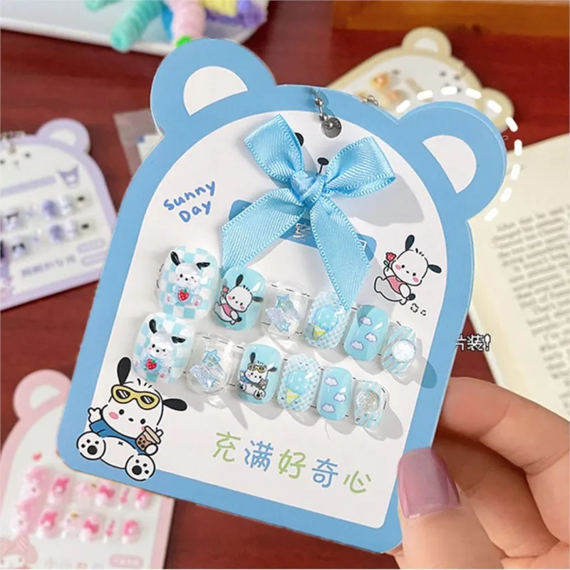 Kawaii Sanrio Nail Sticker Kids Cinnamoroll Kuromi Cute Cartoon Accessories Children Self Adhesive Nail Stickers Girl Toys Gifts