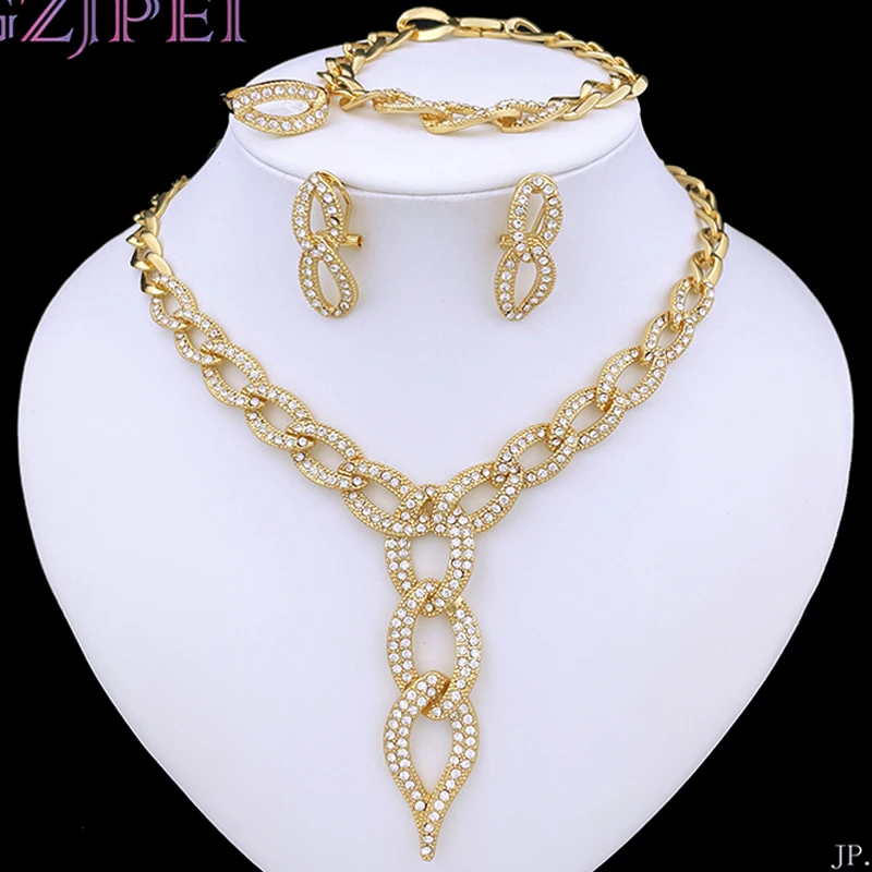 Dubai Gold Color Jewelry Set For Women Simple Fashion Spike Shape Necklace Earrings  Bracelet Ring Set Party Jewelry