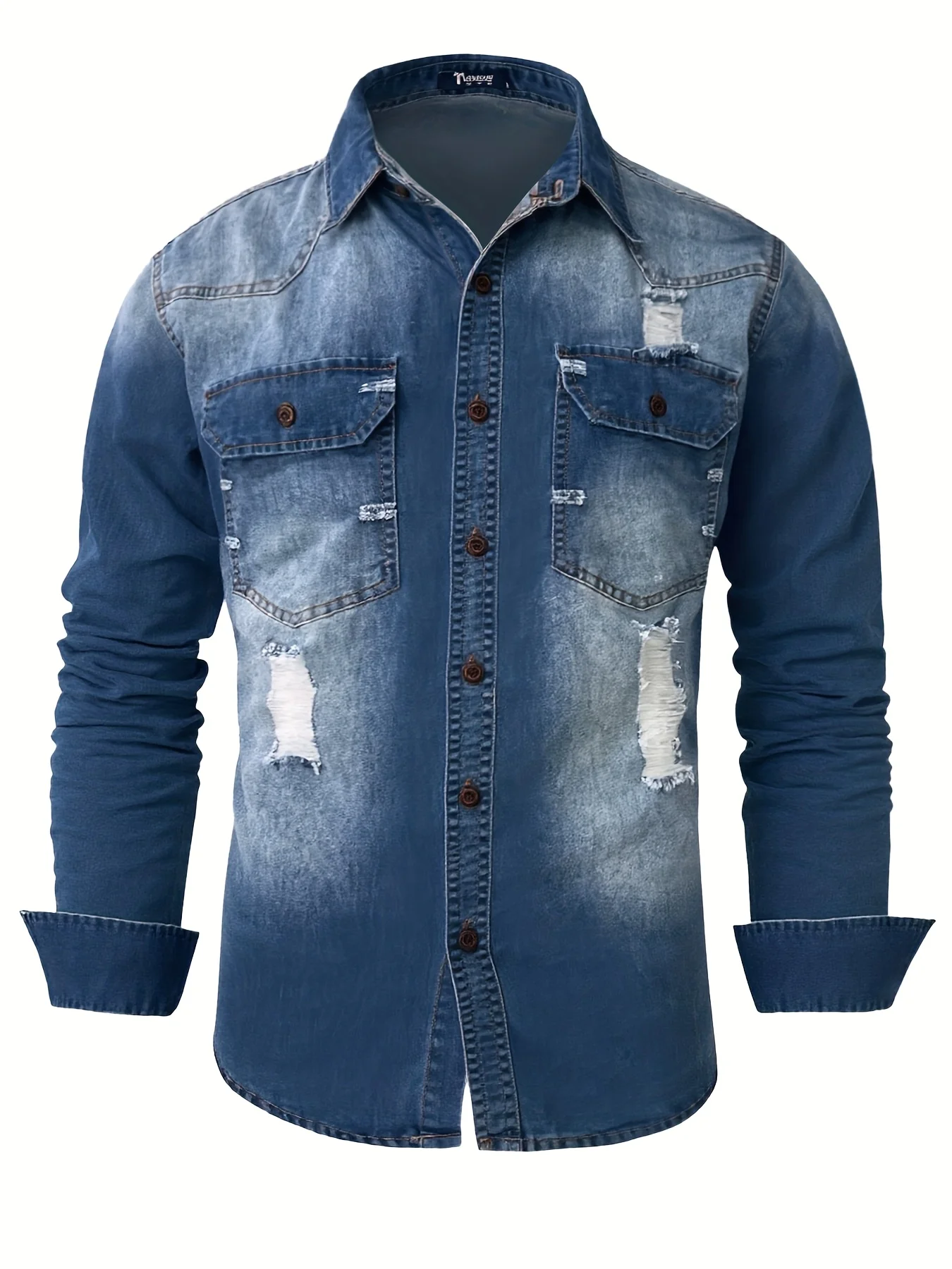 

Джинсовая рубашка с длинным рукавом, новый стиль, модная мужская повседневная универсальная высококачественная футболка с карманами, джинсовая мужская рубашка
