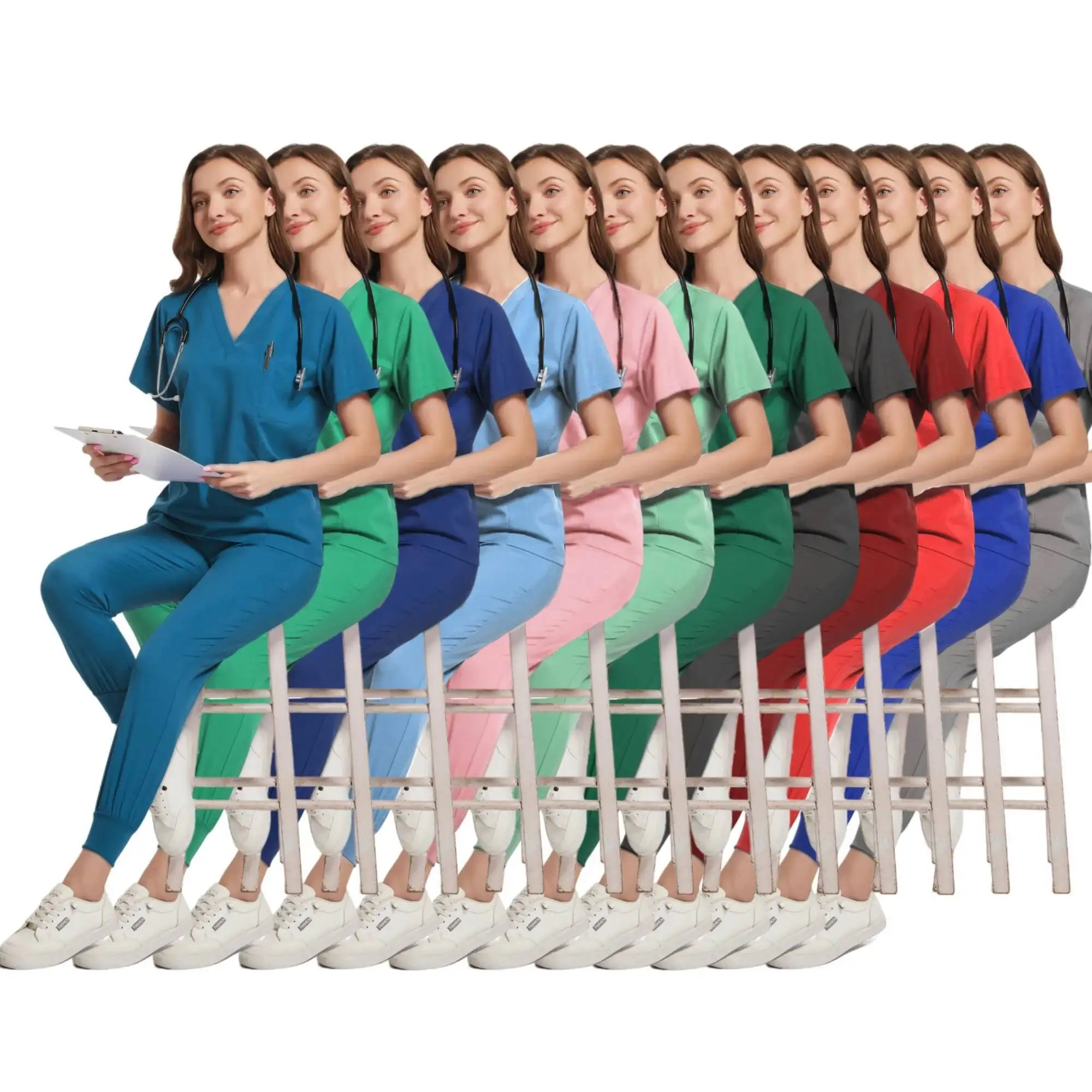 Hot Koop Medische Verpleging Scrubs Scrub Sets Ziekenhuis Uniformen Korte Mouw Tops Jogger Broek Uniform Vrouwen Verpleegkundige