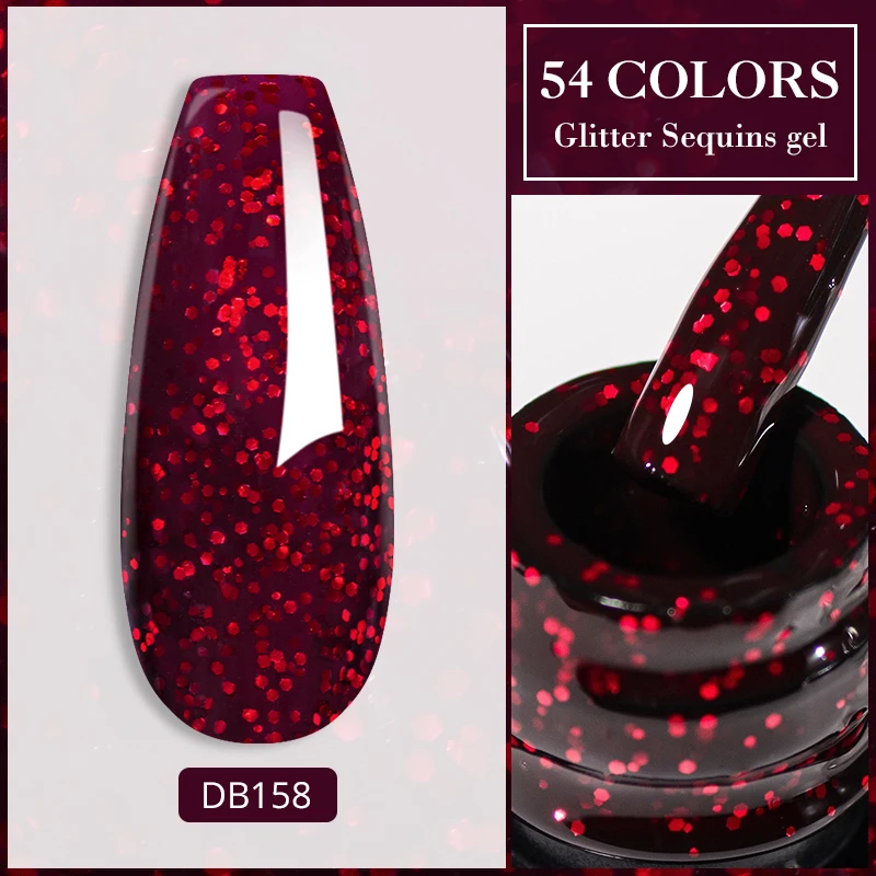 Mtssii 6ml Red Holographic Glitter Gel Nail Polish Autumn Sparkling Sequins Gel Varnishes Soak Off UV LED Varnish Nail Art
