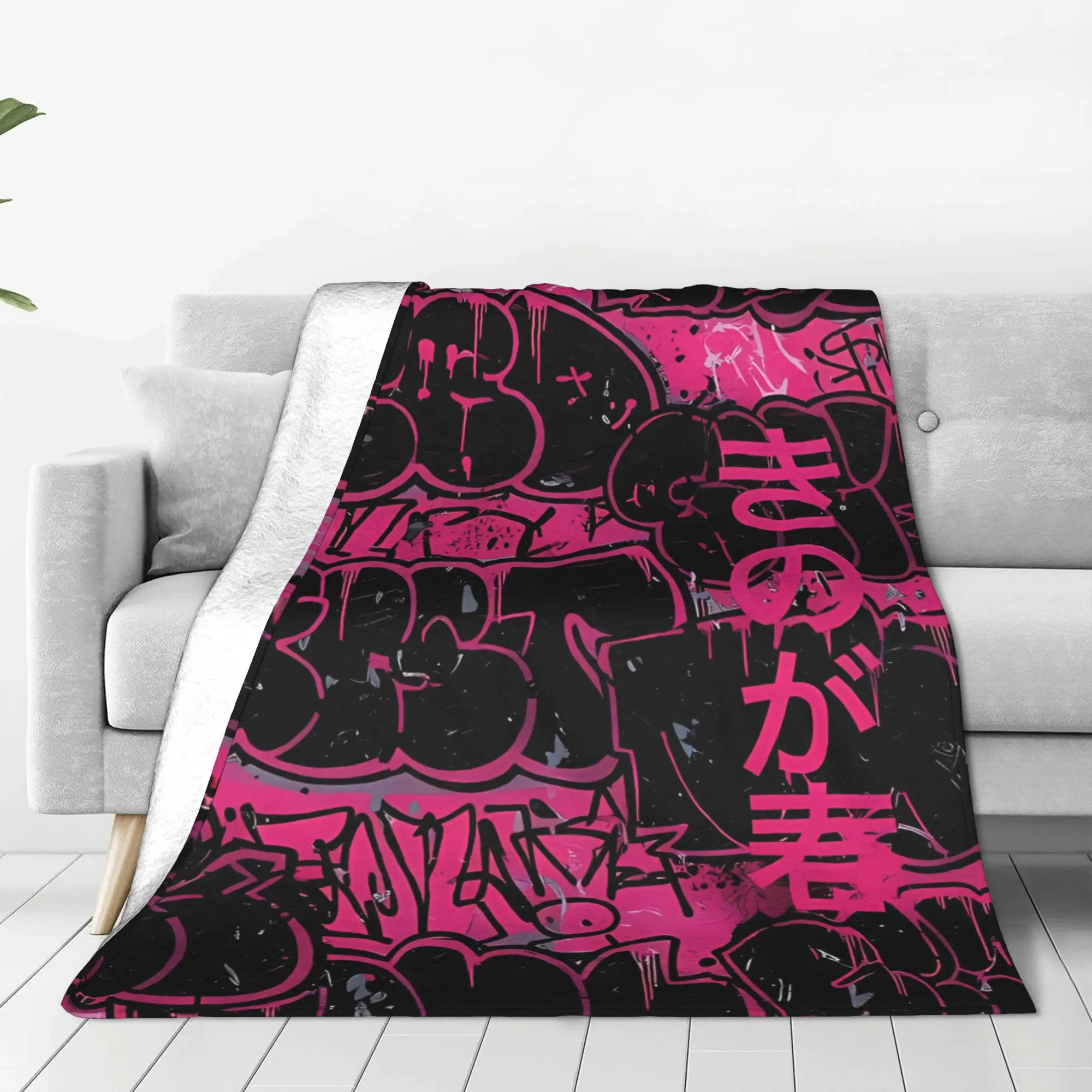 1PC Home Cutecore Dark Vertical Positive Words On Pinkish Red Graffiti Blanket Super Cosy Plush Home Living Room Sofa Halloween