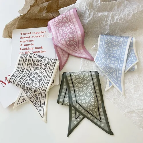 Imagen 2 del producto Bufanda de seda con flores de anacardo, diadema estampada de doble cara, decoración ins, accesorios versátiles para bufandas triangulares