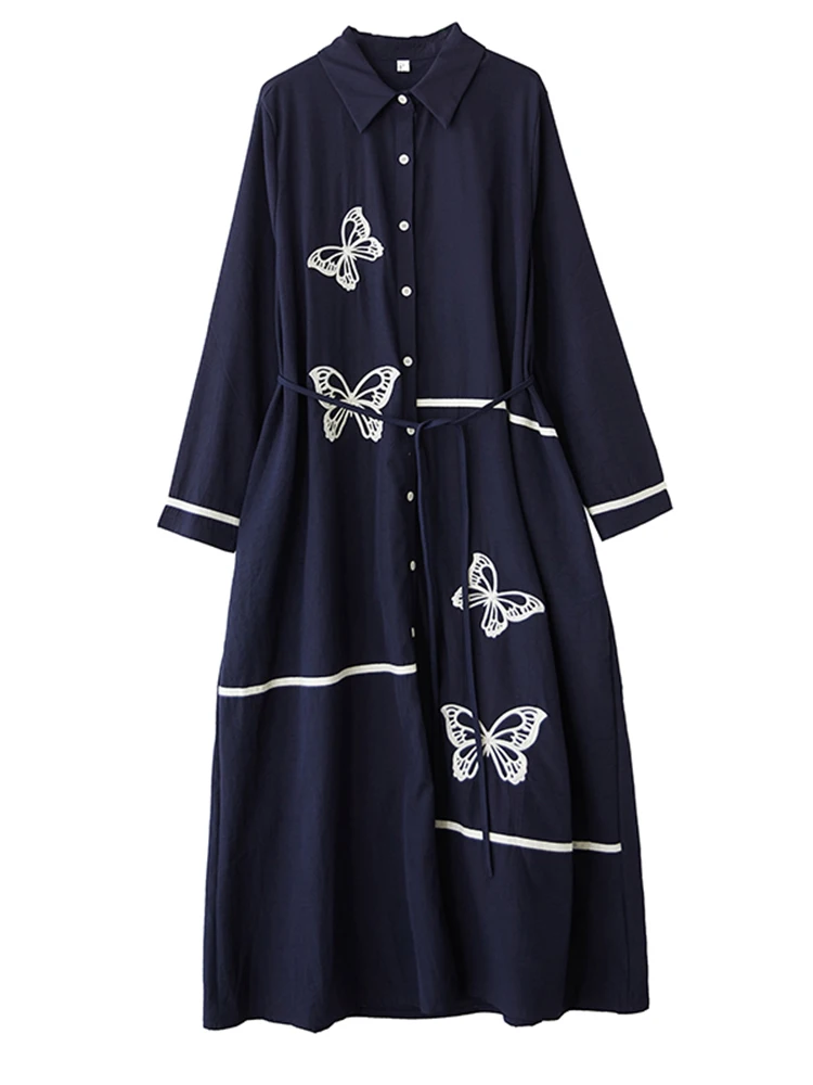 XITAO 刺繍シングルブレストラペルドレスカジュアル新着痩身ファッションフルスリーブ A ライン春の女性のドレス GYX1514