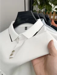 High quality ice silk short sleeve T-shirt men's summer fashion design solid color lapel top cool breathable casual POLO shirt