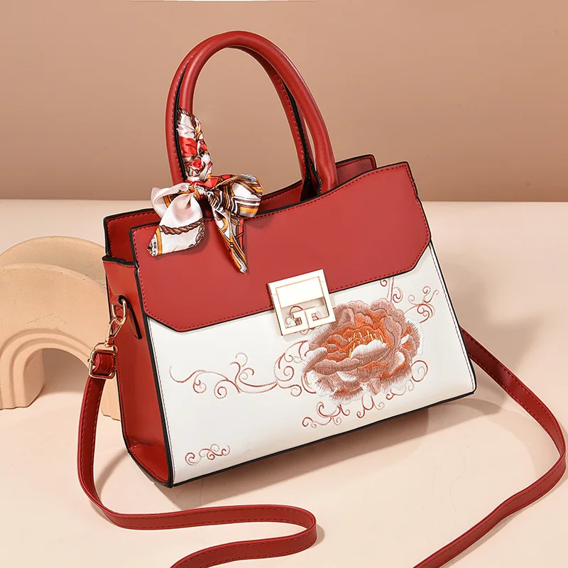

Embroidered Large Capacity Women's Handbag Mother's Day Gift Shoulder Bag Quality Leather Zipper Daily Fashion Women's Bags