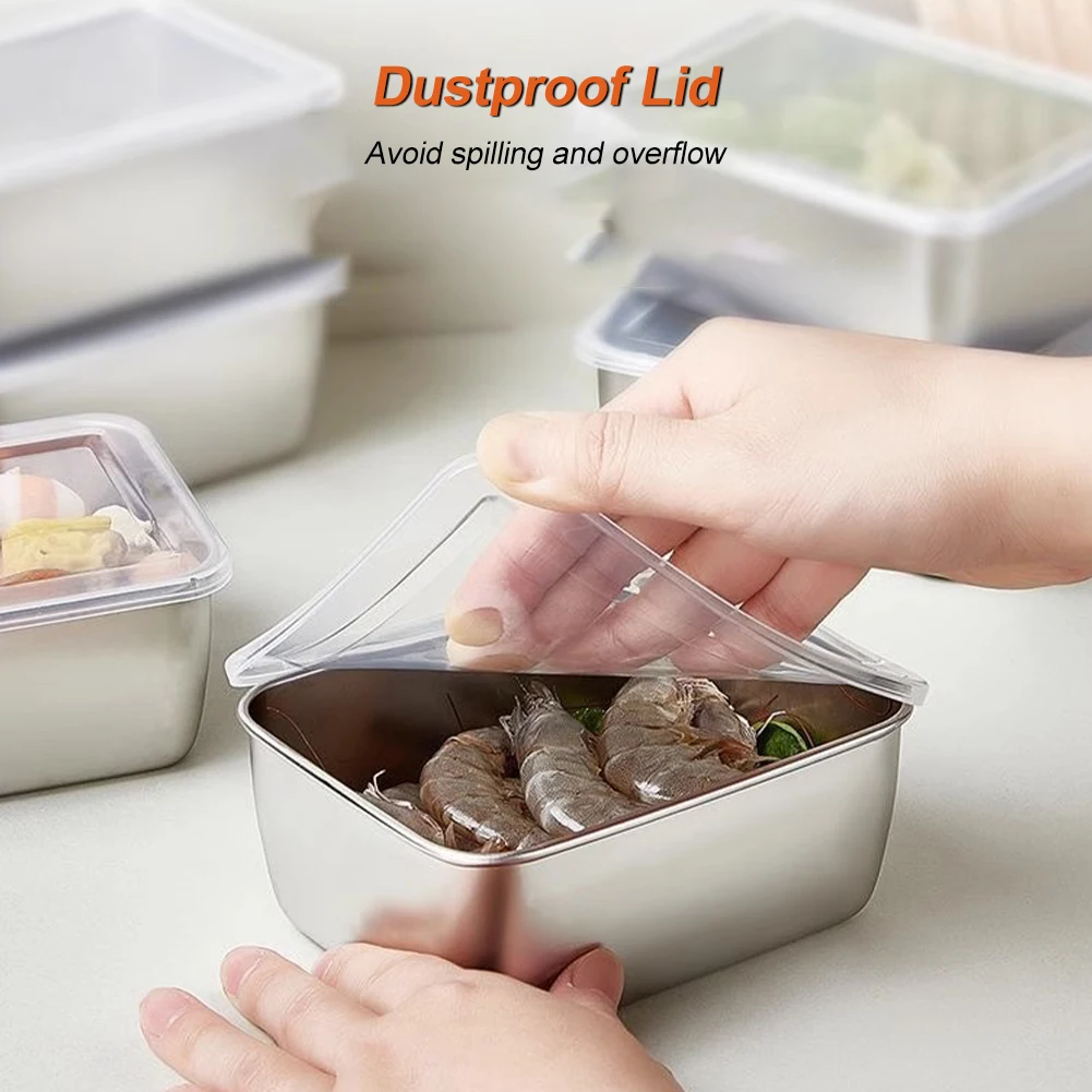 Stainless Steel Fresh Keeping Metal Box Large Capacity Refrigerator Food Sealed Storage Container Box Lunch Bento Boxs with Lid